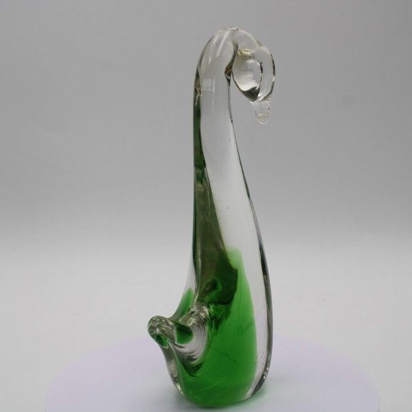 Murano Italy Hand Blown Glass Swan Paperweight Clear Green 6 Inch Tall - Picture 6 of 6